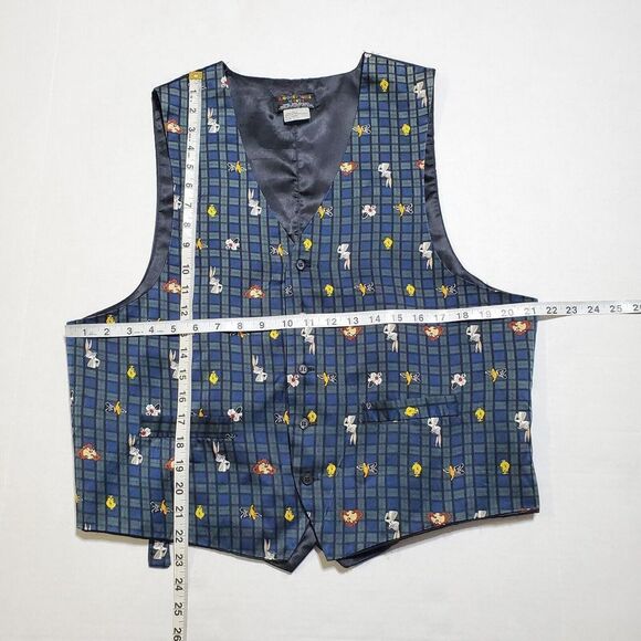 Vintage 1993 Looney Tunes 100% Silk Vest Mania Size S Tweety Bugs Taz Daffy Mens - Picture 5 of 7